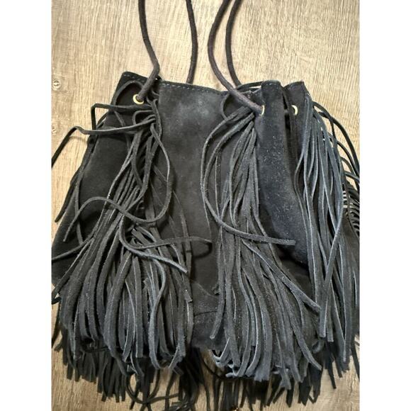Urban outfitters suede fringe crossbody bag in black Leather Boho Bohemian Style - Picture 3 of 13